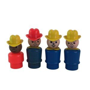 Vintage Fisher Price Little People Farmer‎ Cowboy Lot of 4  Plastic Wood Body